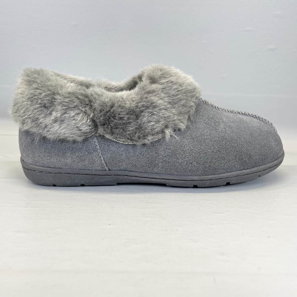 Clarks Slippers Womens Size 9 M Gray Suede Faux Fur Slip On Casual Comfort Shoes